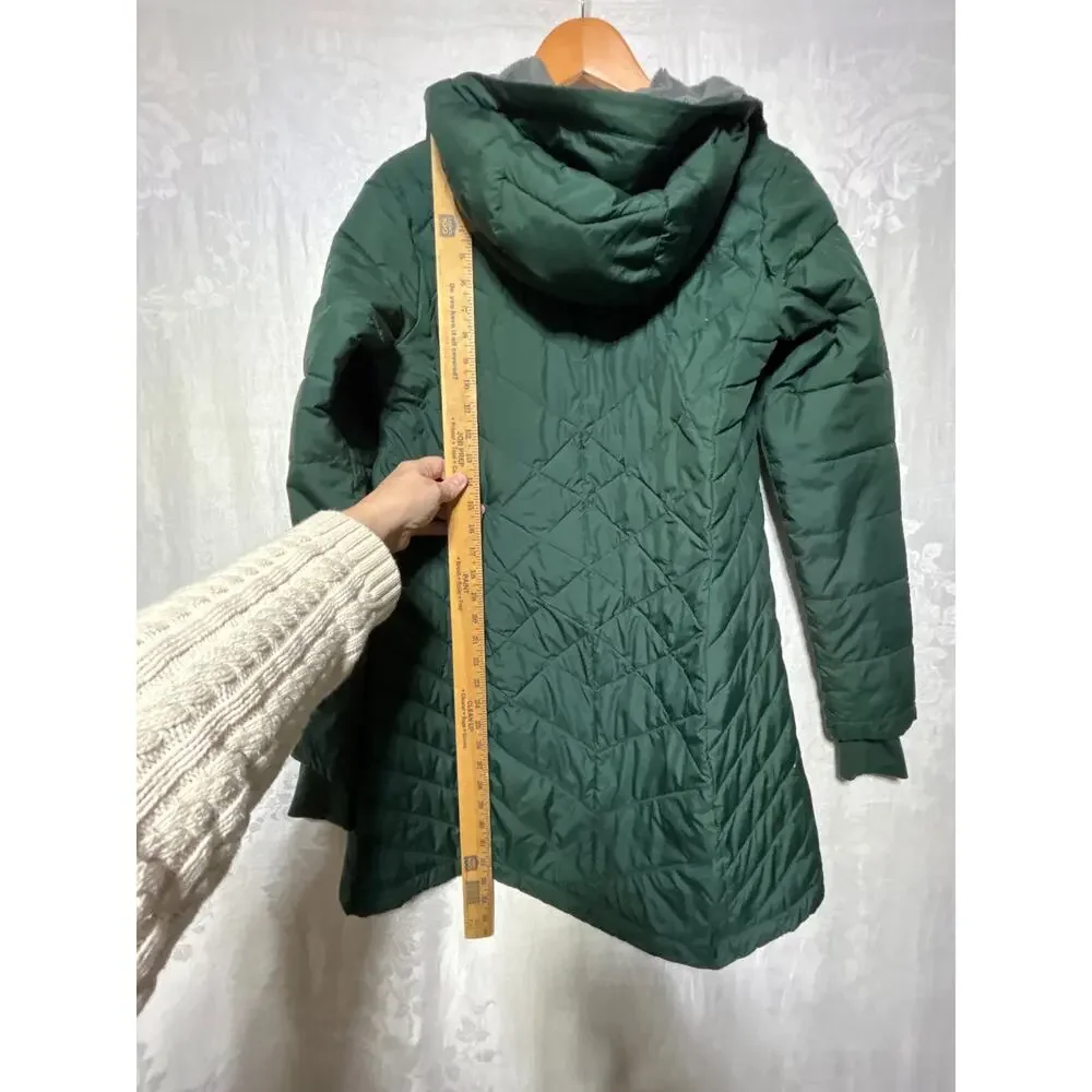 Columbia Puffer Coat Small Green Omni Heat Long Full Zip Heavenly Hooded